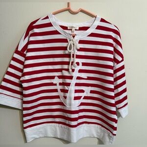 Oddi Red and White Striped Anchor Top 3/4” Sleeves S